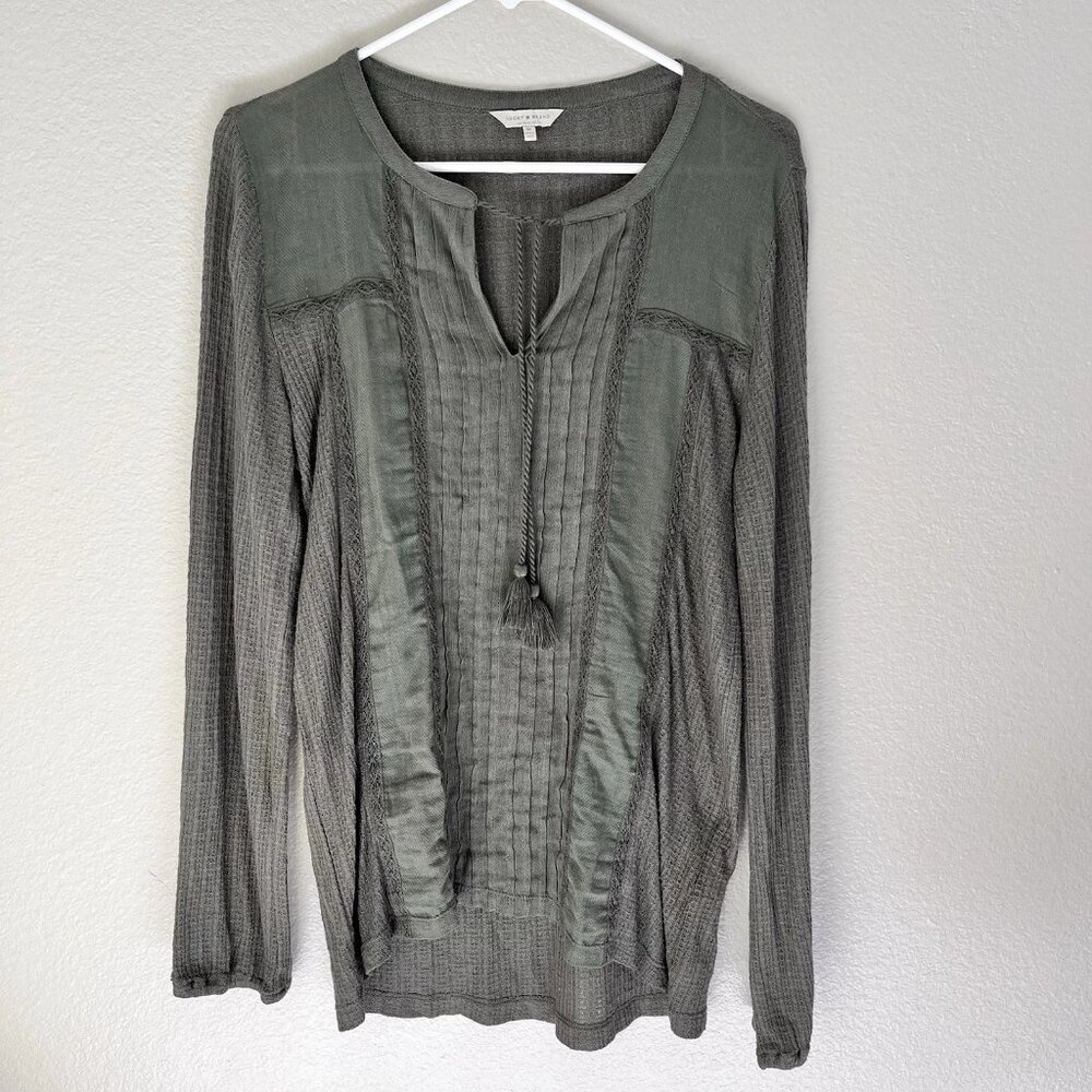 Lucky Brand Womens Size M Green Pullover Top Tunic Long Sleeve